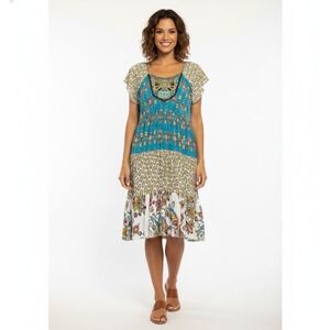 One World Live & Let Live Tiered Dress Womens XL Flowy Boho Embroidered Festival